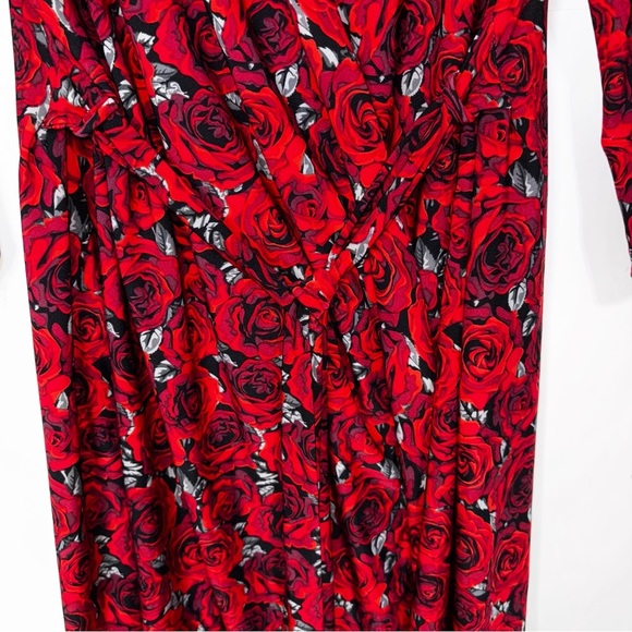 Rene’ Rofe Elegant Red Floral Women Robe Large Open Front Waist Tie Knee Length - Picture 5 of 8